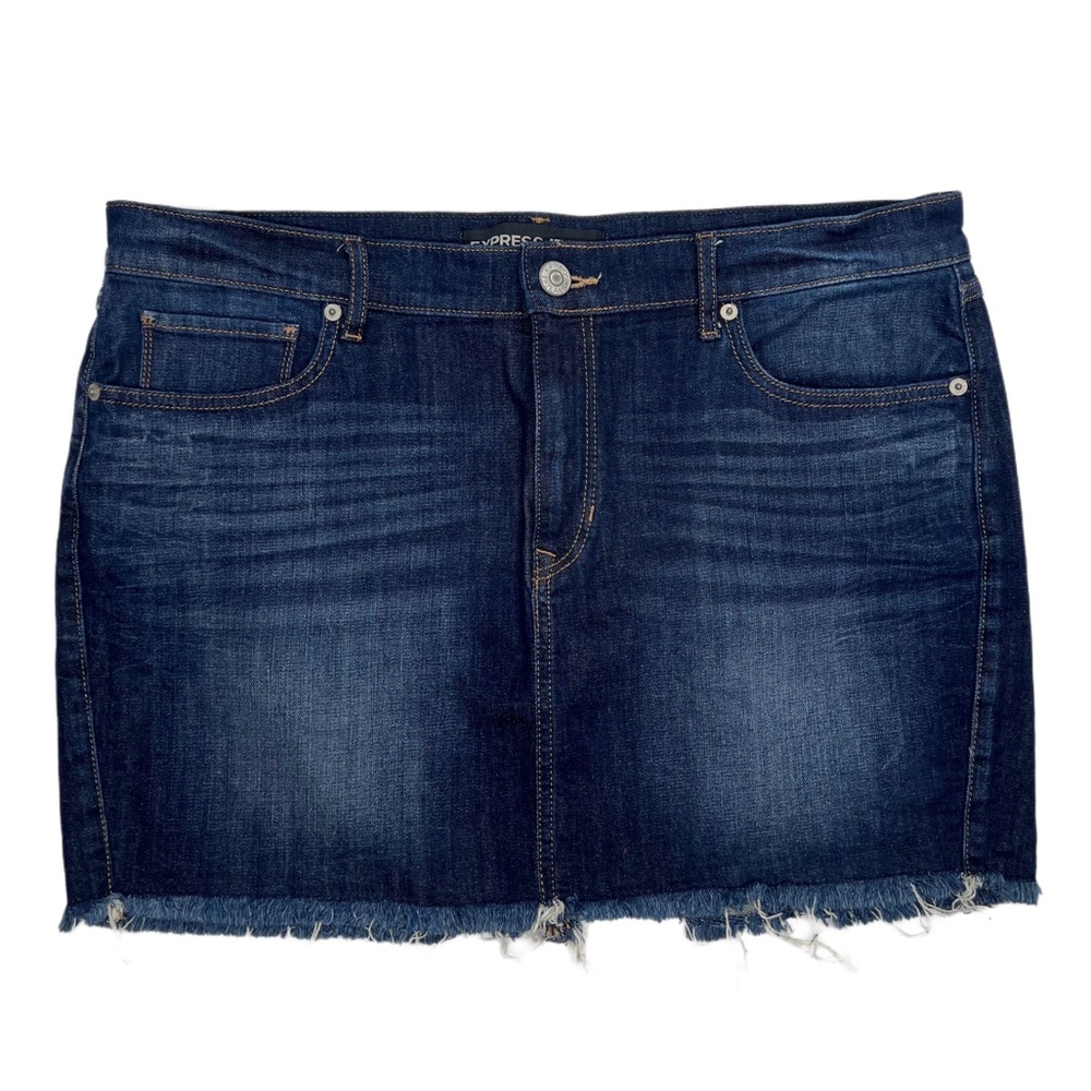 {Express} Frayed Hem Mini Denim Jean Skirt
